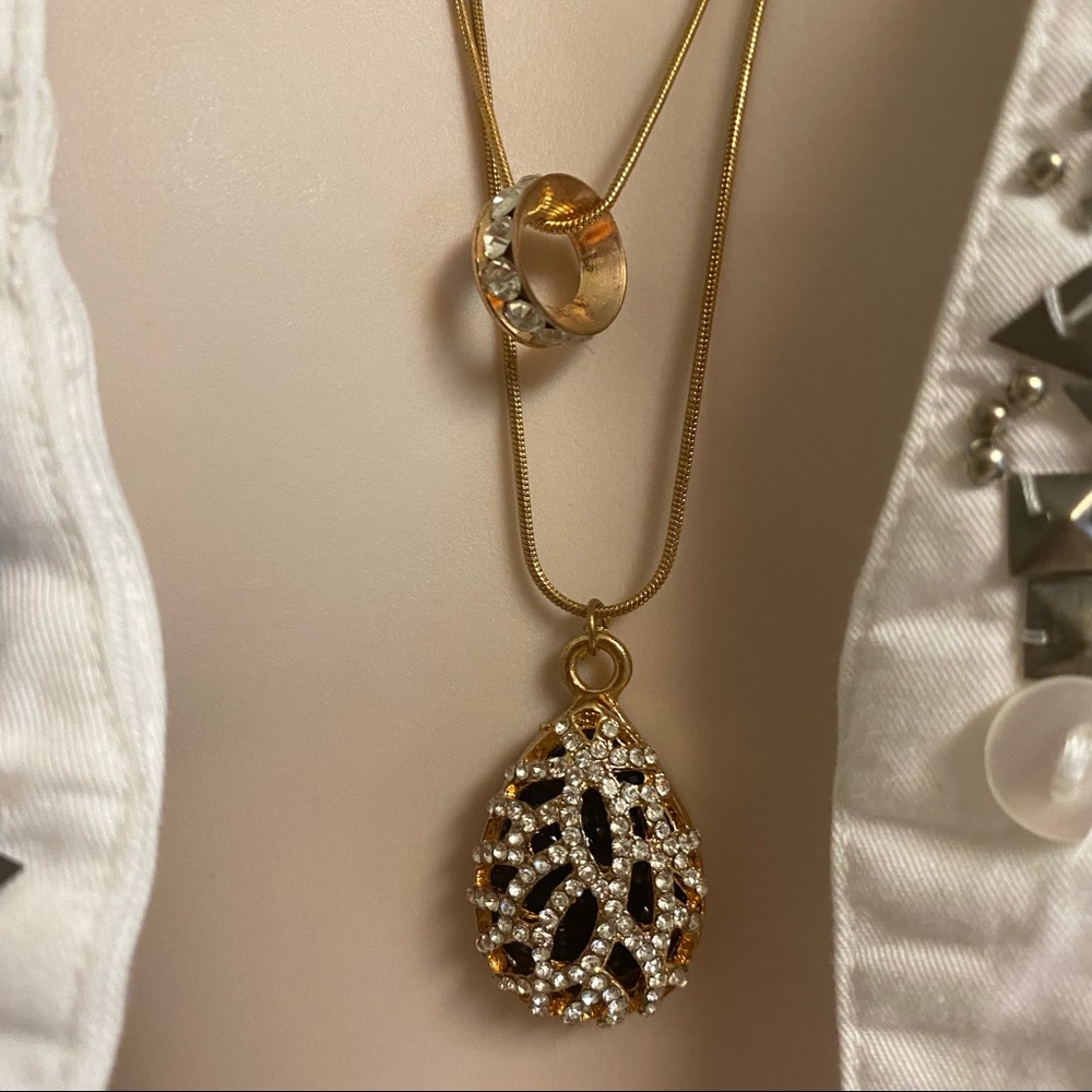 Gold & CZs Double Strand Necklace